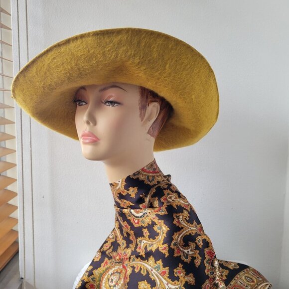 Mr. Charles Accessories - Mr. Charles Mustard Yellow Felt Fuzzy Exclusive Coronet Women's Country Fedora